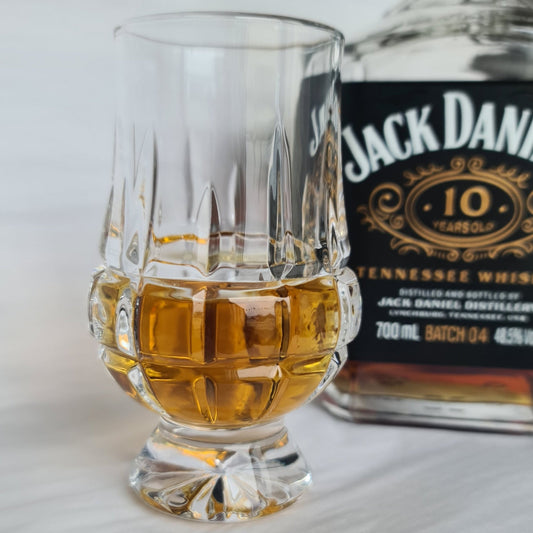 Square Cut Crystal Whisky Nosing Glass and Bottle of Whisky